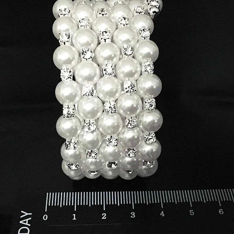 New Luxury Jewelry Wedding Wide 6 Row Pearl Bracelets Bangles For Women Crystal Female Hand Bracelet Charms Silver Color Braclet