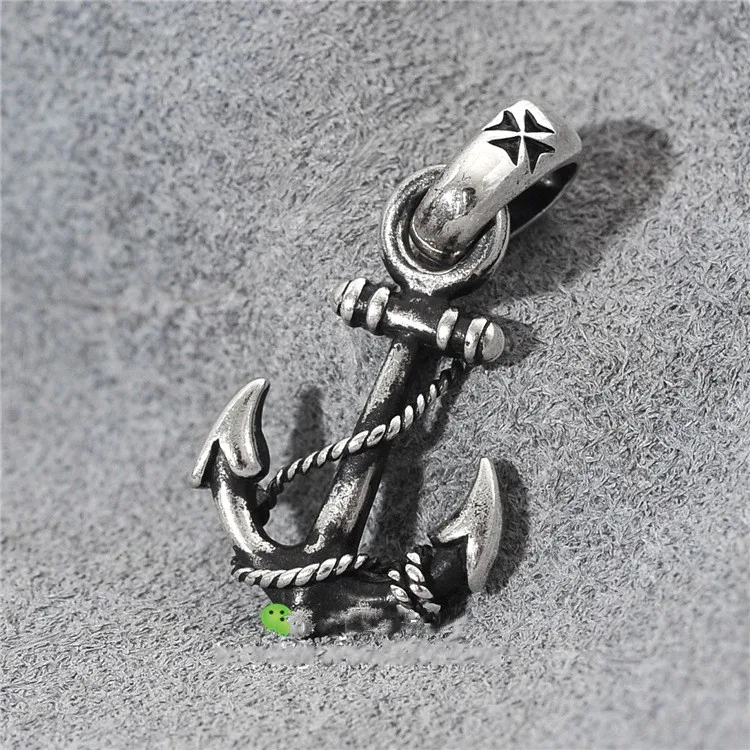 

100% solid silver jewelry handmade engraved 925 sterling silver Thai silver anchor hook pendant