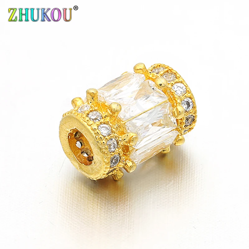 7*9mm Brass Cubic Zirconia Clear Princess-cut Beads DIY Jewelry Bracelet Necklace Making, Hole: 2.7mm, Model: VZ94