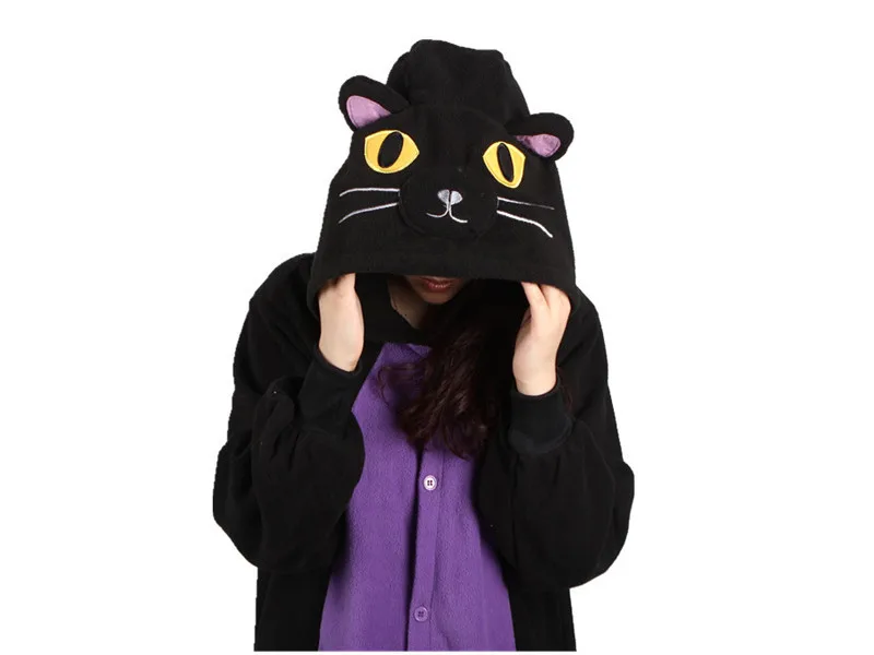 Animal Onesie Winter Warm Animal pigiama Paw Shoe Black Night Cat Cosplay Costume Pijama