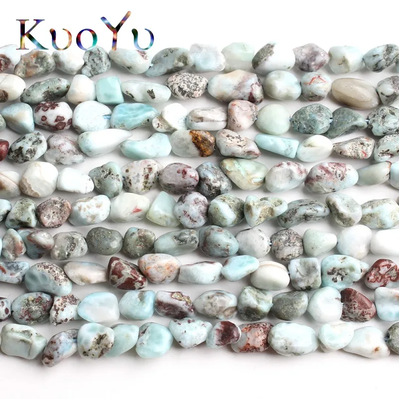 6-8mm Natural Irregular Genuine Larimar Stone Beads Smooth Loose Spacer Bead For Jewelry Making DIY Bracelet Necklace 15\