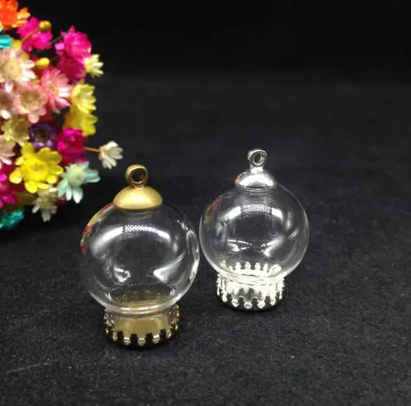 100pcs 20*12mm clear glass globe dome crown base 8mm beads cap set glass bubble jars glass vial pendant diy necklace glass cover