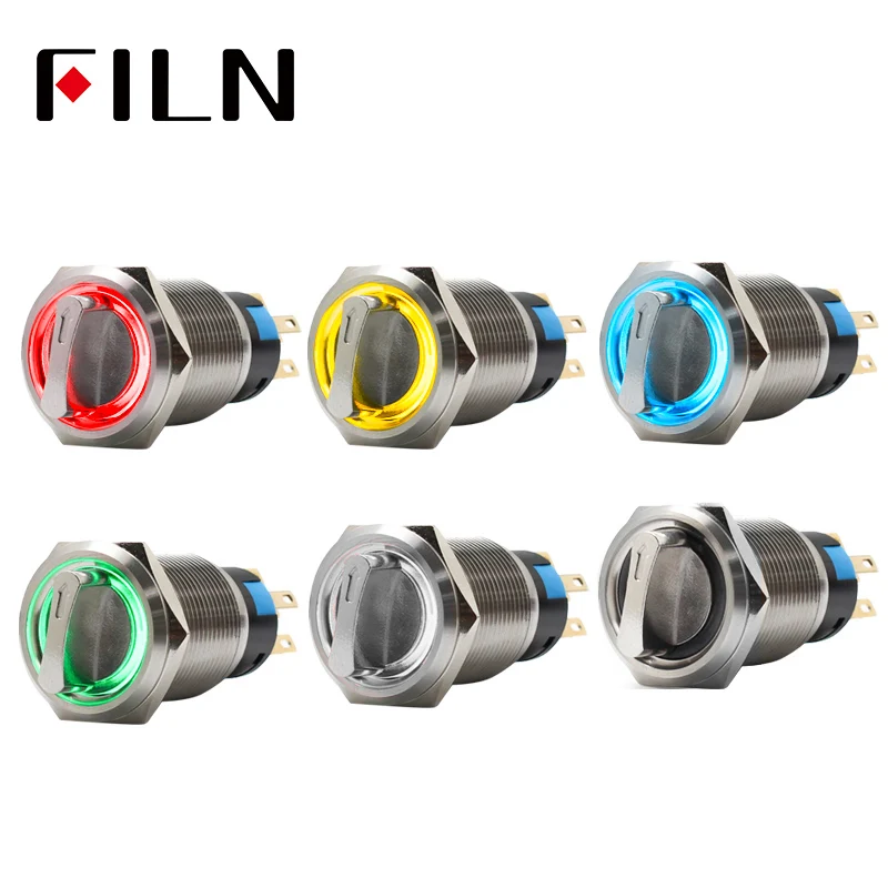 19mm 2 3 position selector rotary switch push button switch dpdt latching on off 12v led illuminated