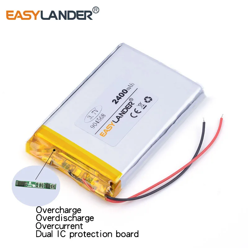 10pcs /Lot 2400mAH 904568 3.7v lithium Li ion polymer rechargeable battery for model aircraft,GPS,mp3,mp4,cell phone,speaker