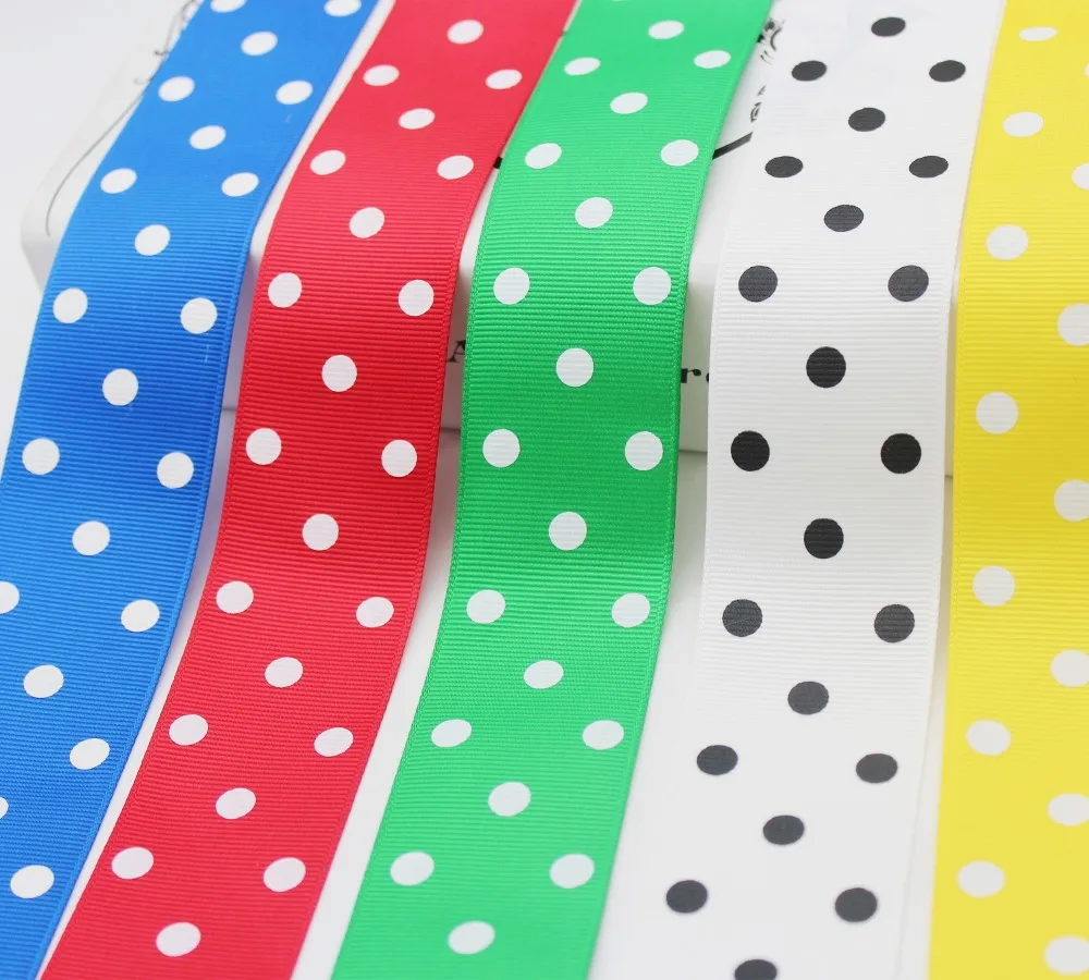 1.5 Inch 38MM 4CM Polka Dots Grosgrain Ribbon ECO-Friendly Polyester Fabric Printed White Dots For Headband Ribbon Bow Accessor