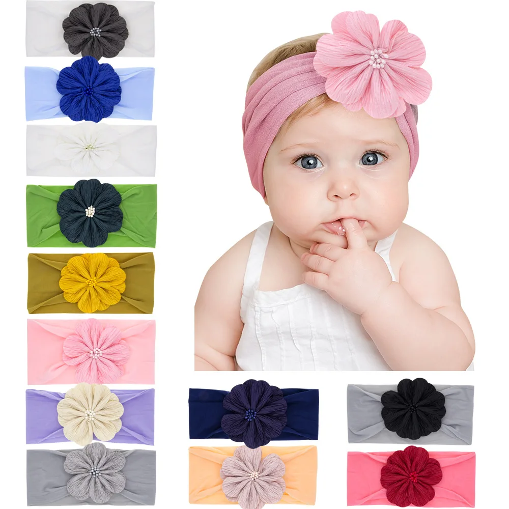 Yundfly New Baby Girls Cotton Nylon Headbands Flower Knot Hairbands Newborn Soft Headwear Cute Gifts Hair Accessories