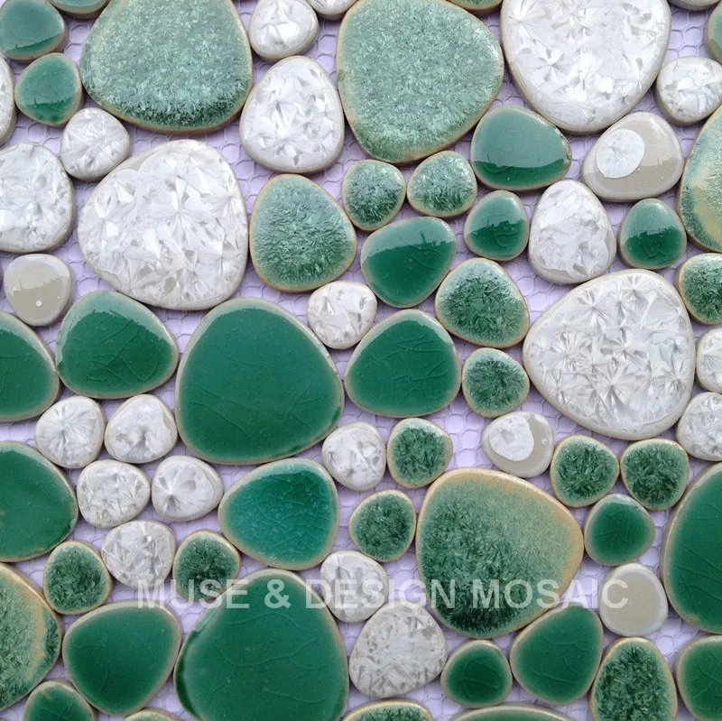 

Factory Direct 3D Pebble Green White Glazed Ceramic Wall Tile for Swimming Pool Bathroom Shower Floor Porcelian Floor tile