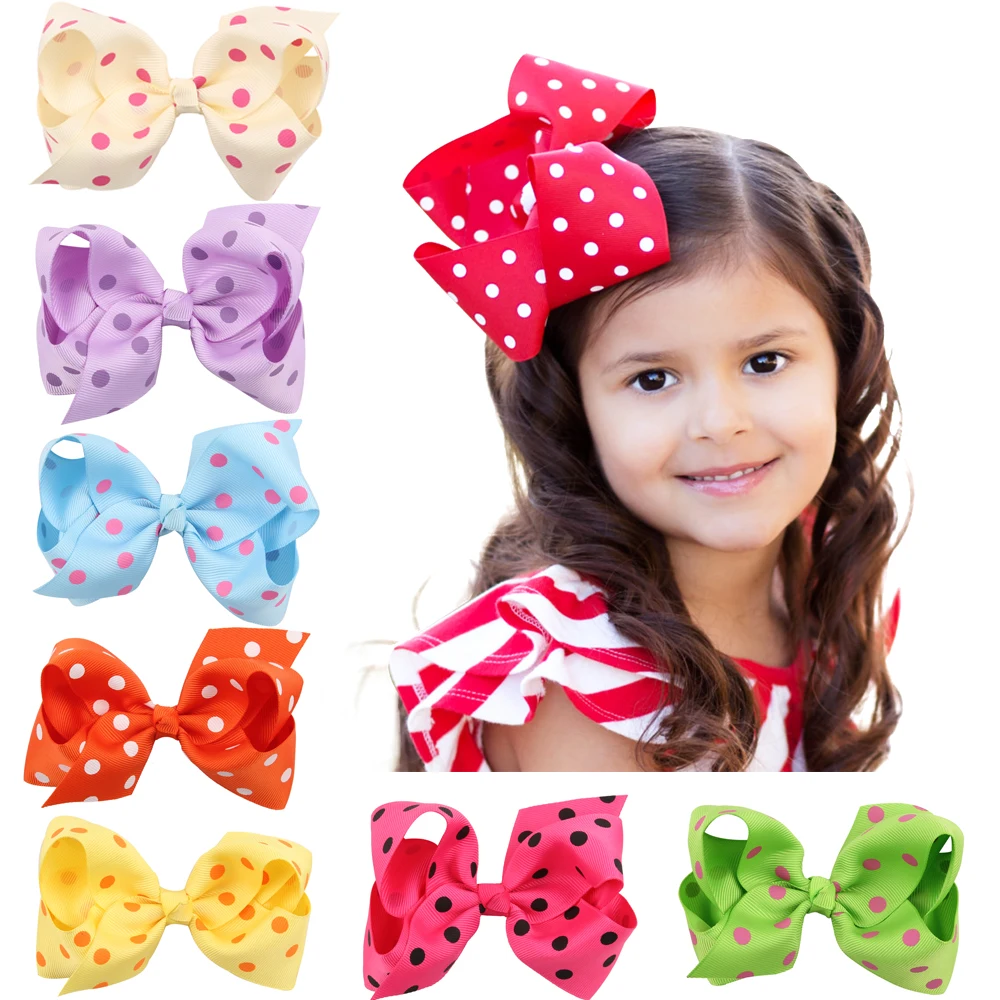 

4.5 Inch Polka Dots Hair Bows With Cips Boutique JOJO Girl Accessories