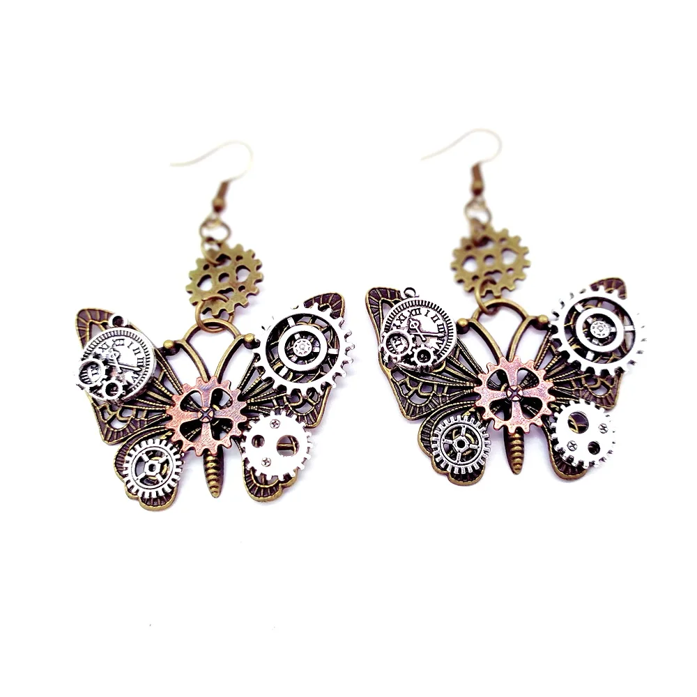 Very Popular Butterflies Steampunk Gears Women`s Drop Earrings