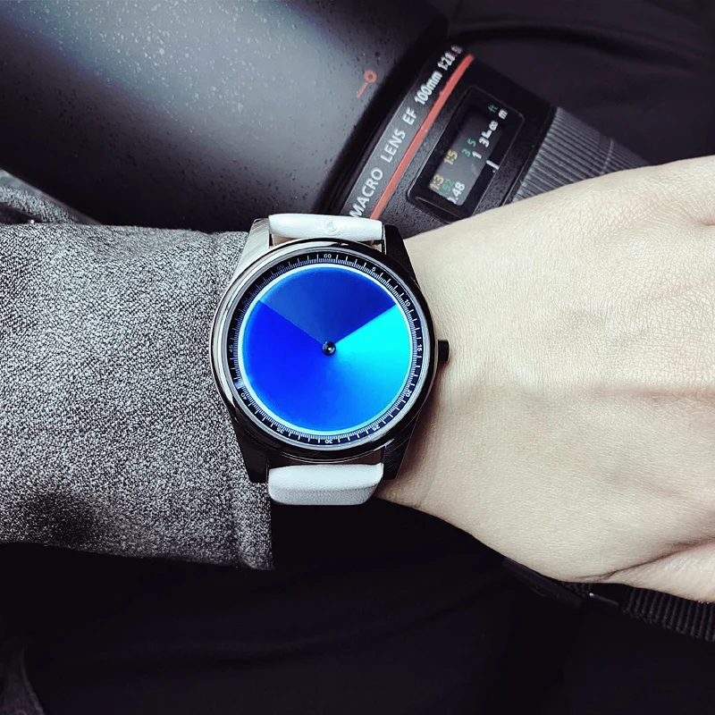 Enmex Individualization special design wristwatch 3D blue dail creative design stainless steel fashion quartz clock men  watch