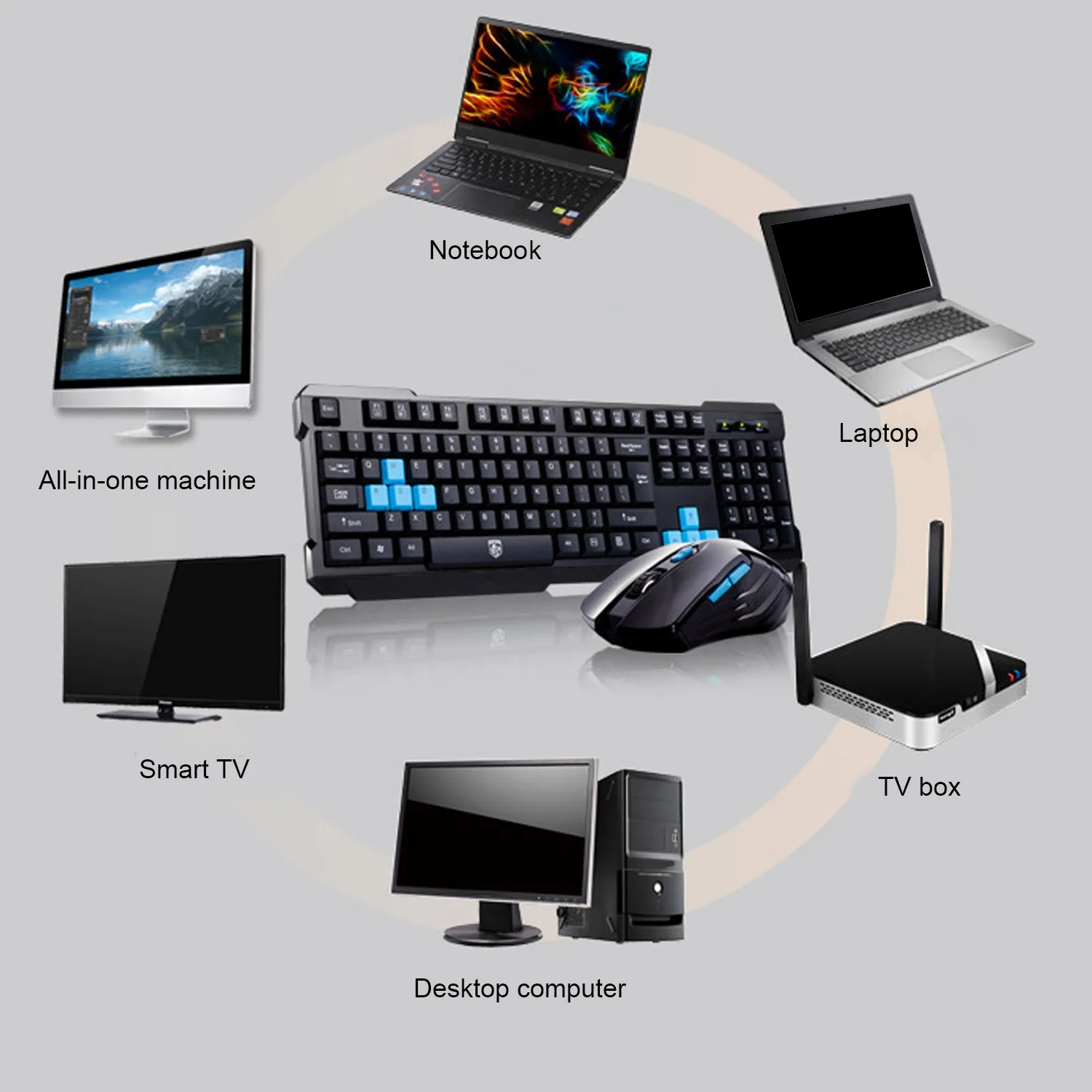 Vococal-Juego de teclado y ratón para Gaming, juego de ratón inalámbrico de 2,4G, para ordenador portátil, PC, para el hogar, oficina, estudio, Gamer, color negro