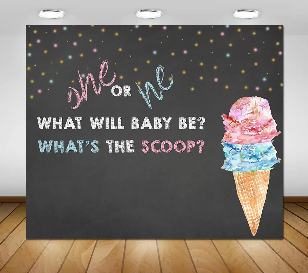 

custom Ice Cream Gender Reveal Bokeh black backdrop High quality Computer print party photography backgrounds