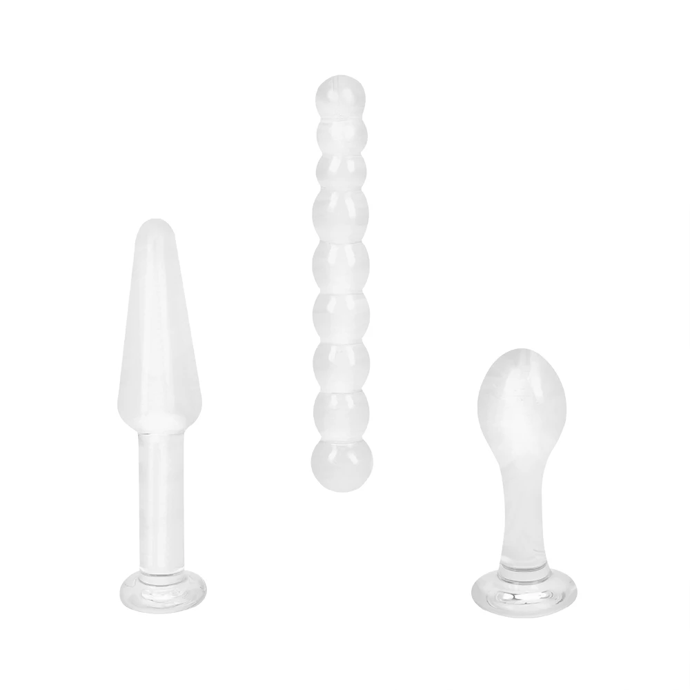 IKOKY 3Pcs/set Glass Anal Plug Crystal Butt Plug Prostate Massager Butt Stimulation Adult Sex Toys for Women Men Anal Dildo Bead