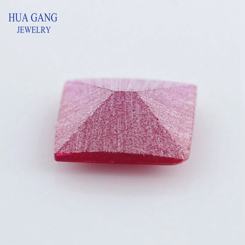 5# Red Stone Matte Bottom Rectangle Shape Princess Cut Synthetic Corundum Gems stone For jewelry Size 2x3~10x14mm