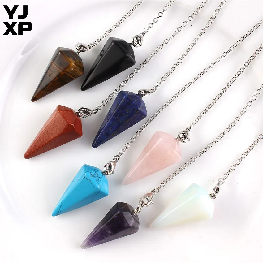 

YJXP Wholesale 10pcs/lot Cone Shape Pendant Natural Stone Crystal Hexagon Pyramid Reiki Pendulum Pendants Amulet Jewelry Finding