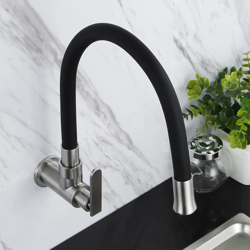 

Lead-Free Wall Mounted Stainless steel bathroom kitchen Flexible Rotatable Spout Sink Faucet Single Cold Water Tap,Brushed