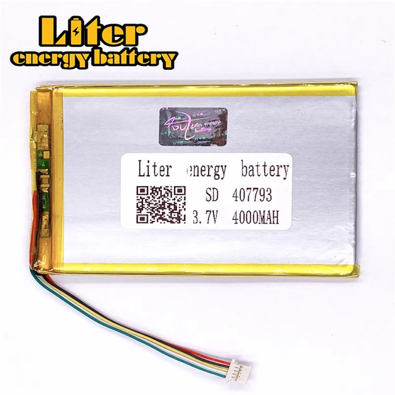 1.0MM 5pin connector 3.7 V 407793 4000mah Tablet PC Battery lithium polymer li-ion rechargeable battery lipo battery