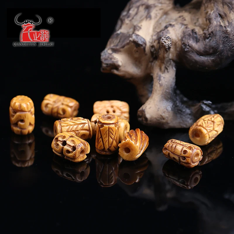 5PCS yak bone bead hand-chain necklace DIY scatter beads Handmade Carved Retro Fabric beads 9mmX13mm Tibetan style hole 1.5mm