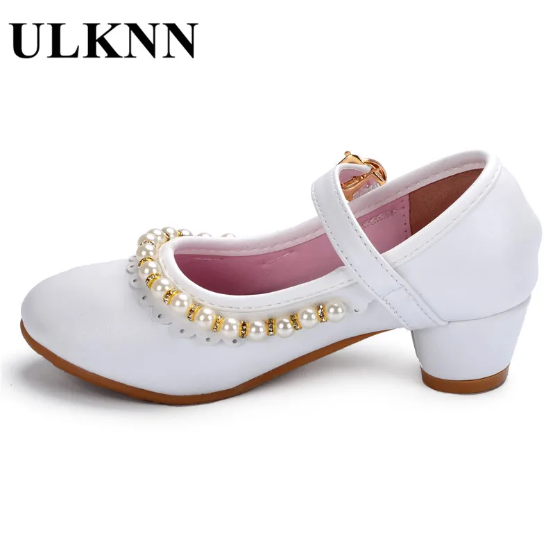 ULKNN, zapatos para niños, sandalias para niñas, zapatos con volantes rosas y blancos, sandalias femeninas de cuero suave con perlas, zapatos de