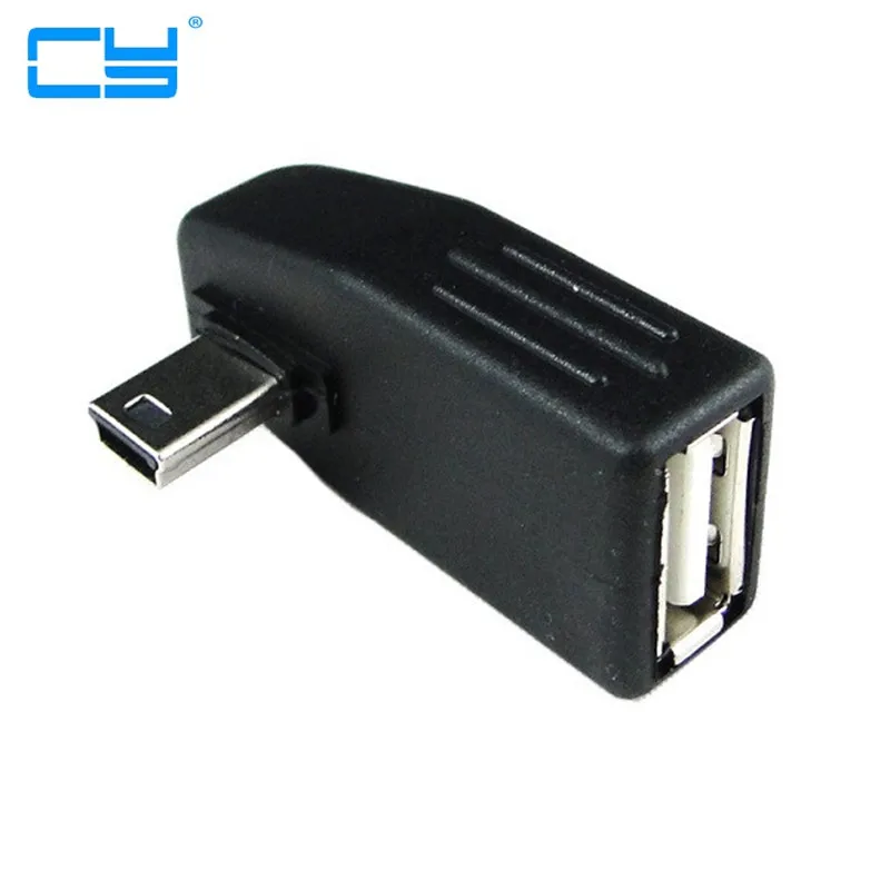 Mini USB Macho para USB otg Feminino 90D Vertical Esquerda Angular Adaptador Conector Ouro Aux tocar musica