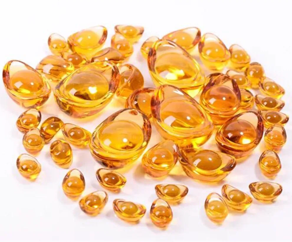 10 Pieces Feng Shui Chinese Yellow Crystal Glass Gold Ingots Paperweight Lucky Home Decoration Family Fashion Gift 20mm