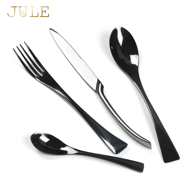 24 Pcs Black Cutlery Set 18/8 Stainless Steel Knifes Forks S poons Dinner Luxury Black Dinnerware Sets for 6 person Tableware