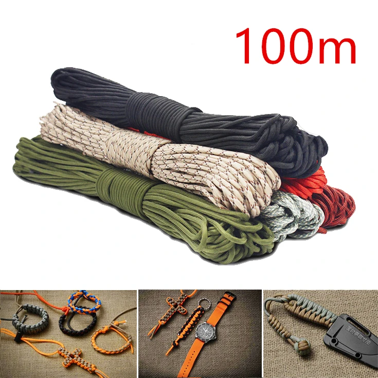 100m Colorful 4mm Luminous Parachute Cord 7 Core Lanyard Rope DIY Umbrella Rope Camping Survival Equipment Emergency Climbing