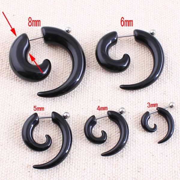 1 pair men women fashion new fake spiral ear tapers snail ear expanders black 3mm 4mm 5mm 6mm 8mm body jewelry ear plug pircing