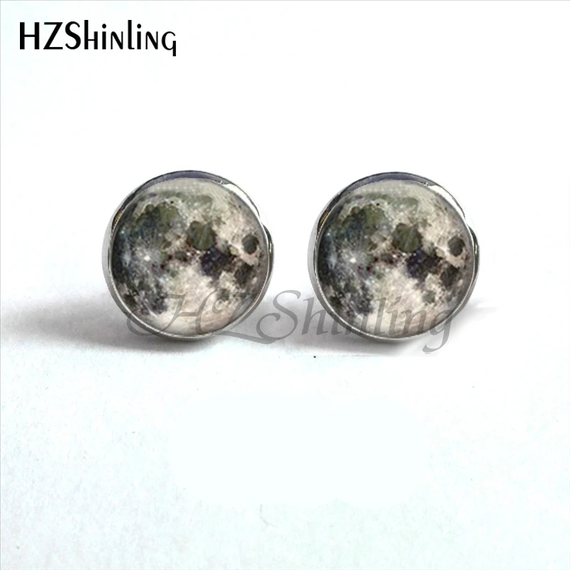 NES-0015 Full Moon Earrings Astronomy Space Post Ear Nail Jewelry Full Moon Ear Stud Glass Dome Earrings For Women HZ4