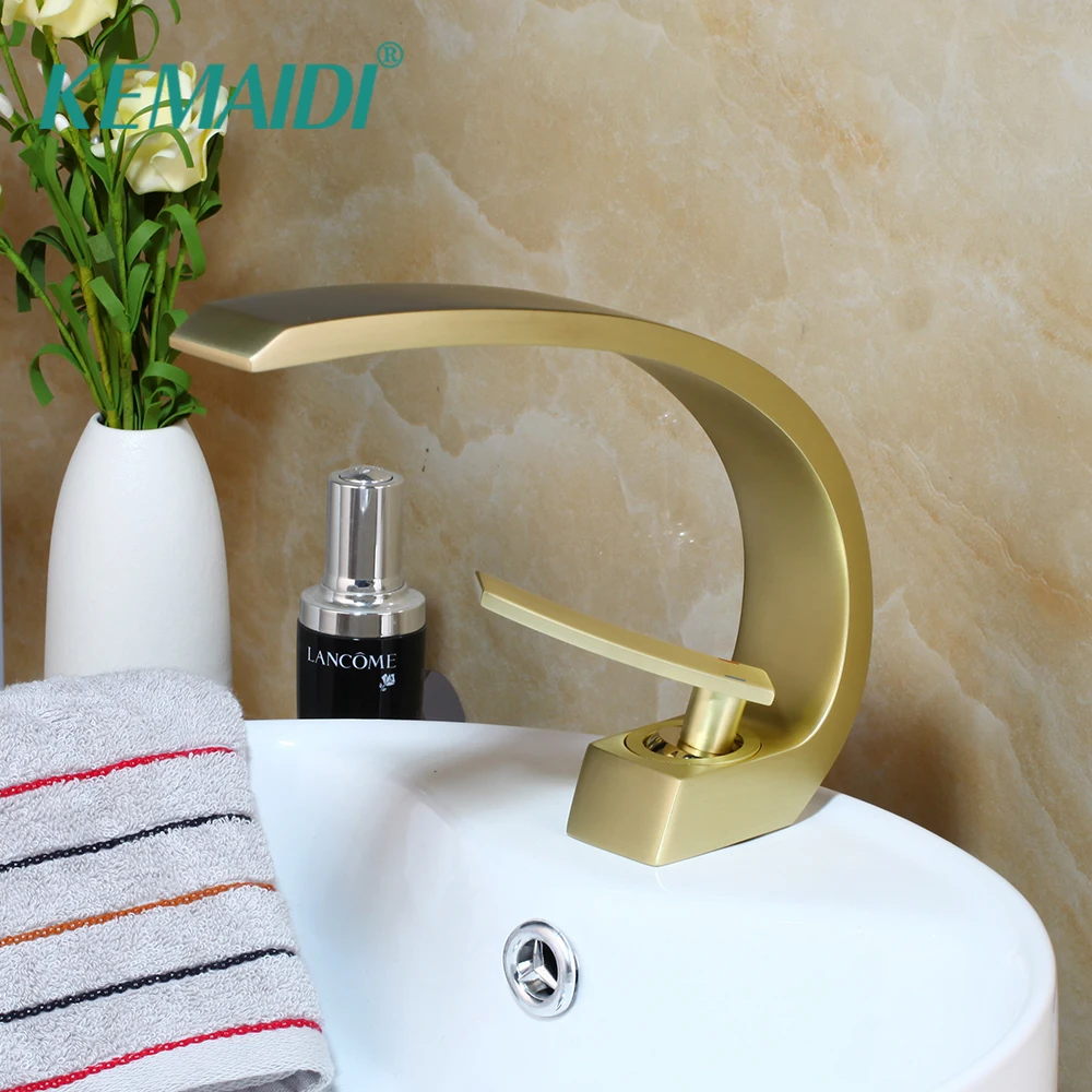 

KEMAIDI Bathroom Basin Faucet Nickel Gold Stream Solid Brass Wash Basin Design Bathroom Deck Mount Sink Faucet Mixer Tap