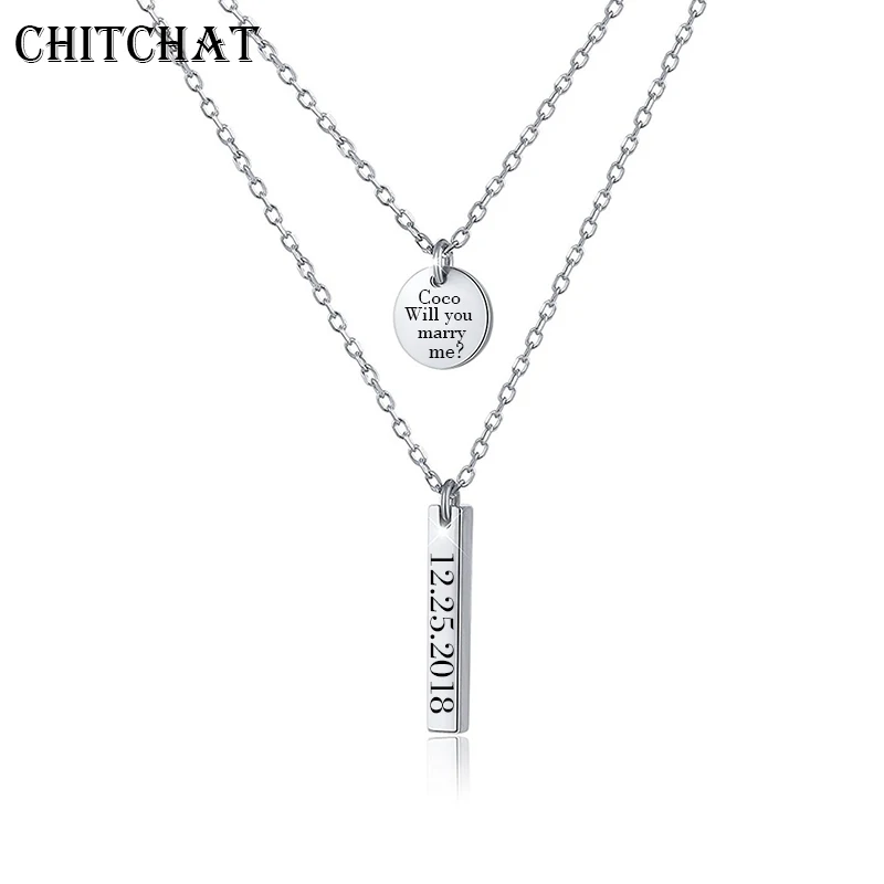 

Customized Square Strip Round Pendant Multilayer Necklaces Engraved Name Words Necklace For Women Inspirational Jewelry