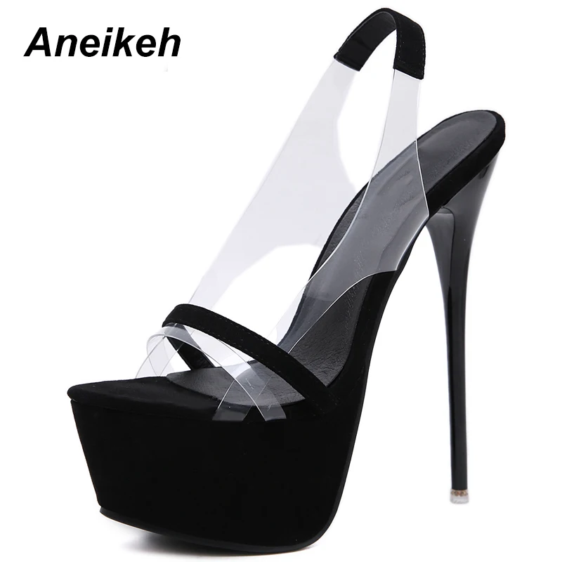 Aneikeh 2024 Fashion NEW 16 CM Platform High Heels Sandals Summer Sexy Slip-On Open Toe Gladiator Party Thin Heels Women Shoes