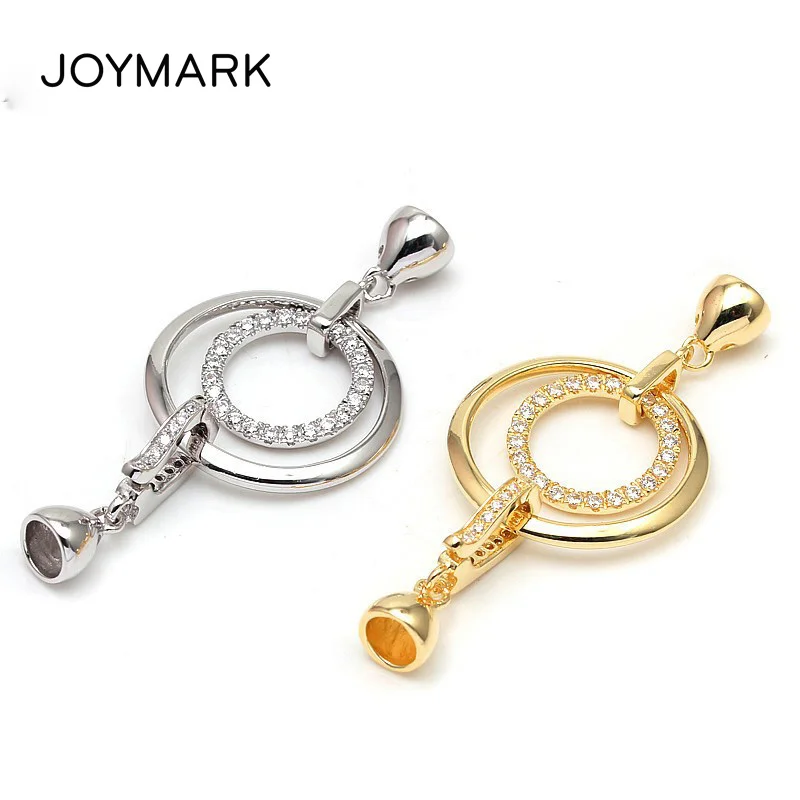 JOYMARK Gold And White Rhodium Plated 925 Sterling Silver Micro Pave Zircon Unique Roundel End Caps Connector Clasps SC-CZ068