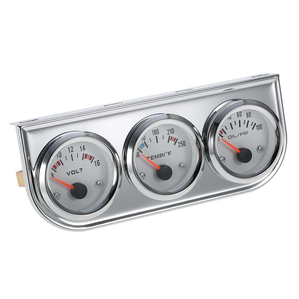 52MM Triple kit Oil Pressure Fahrenheit Water Temperature Gauge Voltmeter Chrome 3 in 1 Gauge Kit  Car Motorcycle Meter