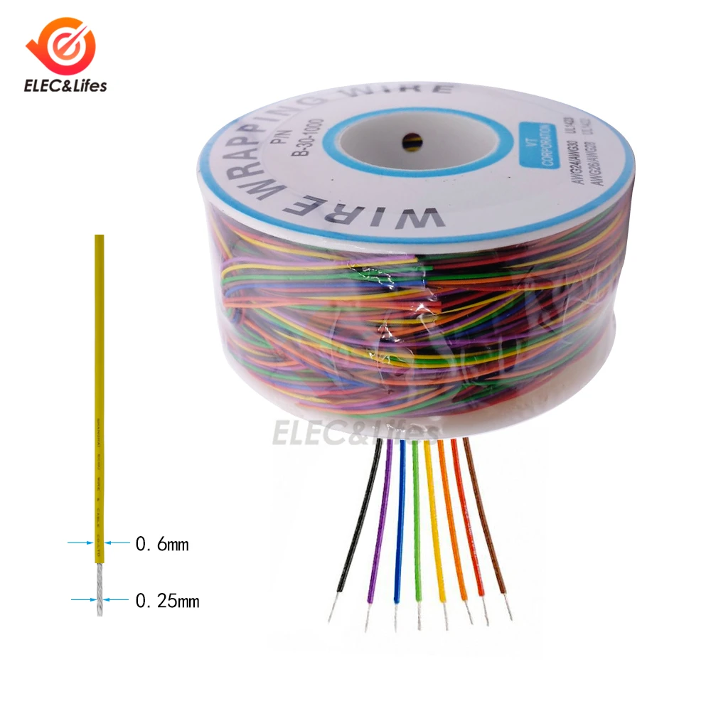 B-30-1000 UL1423 PVC insulation Line Colored 30 AWG Aviation Cable P/N PCB Board Jumper Wire Wrapping 0.25mm Tinned Copper Wire