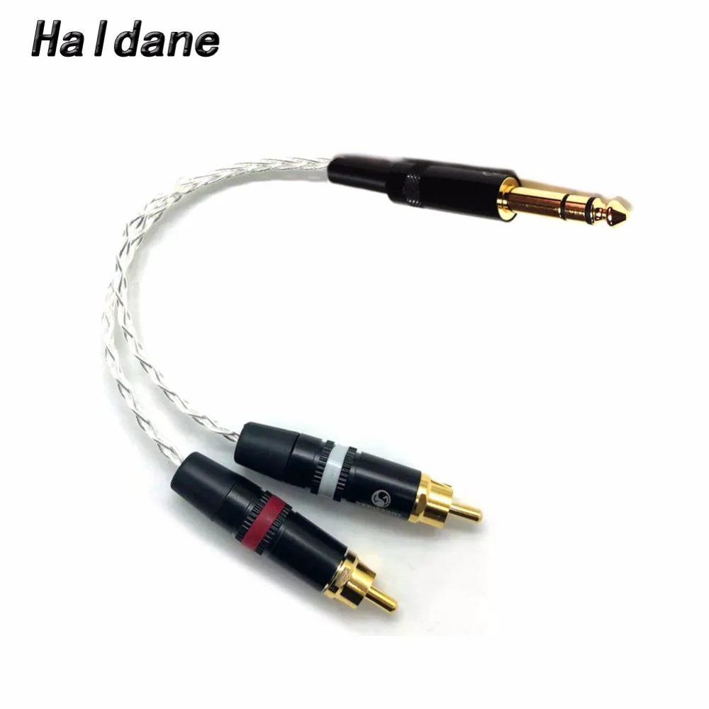 

Free Shipping Haldane 20cm 6.35mm 1/4 to 2 RCA Male Audio Adapter Cable 8-cores 7N OCC Copper Silver plated Audio Cable