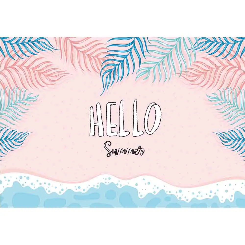 Allenjoy photophone photocall hello summer pink colors leaves beach holiday sea wave background photo backdrops wall-paper