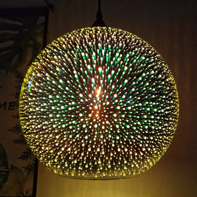 

Vintage LED 3D Fireworks effect Pendant Light art decor copper silver gold Glass Ball pendant lamp