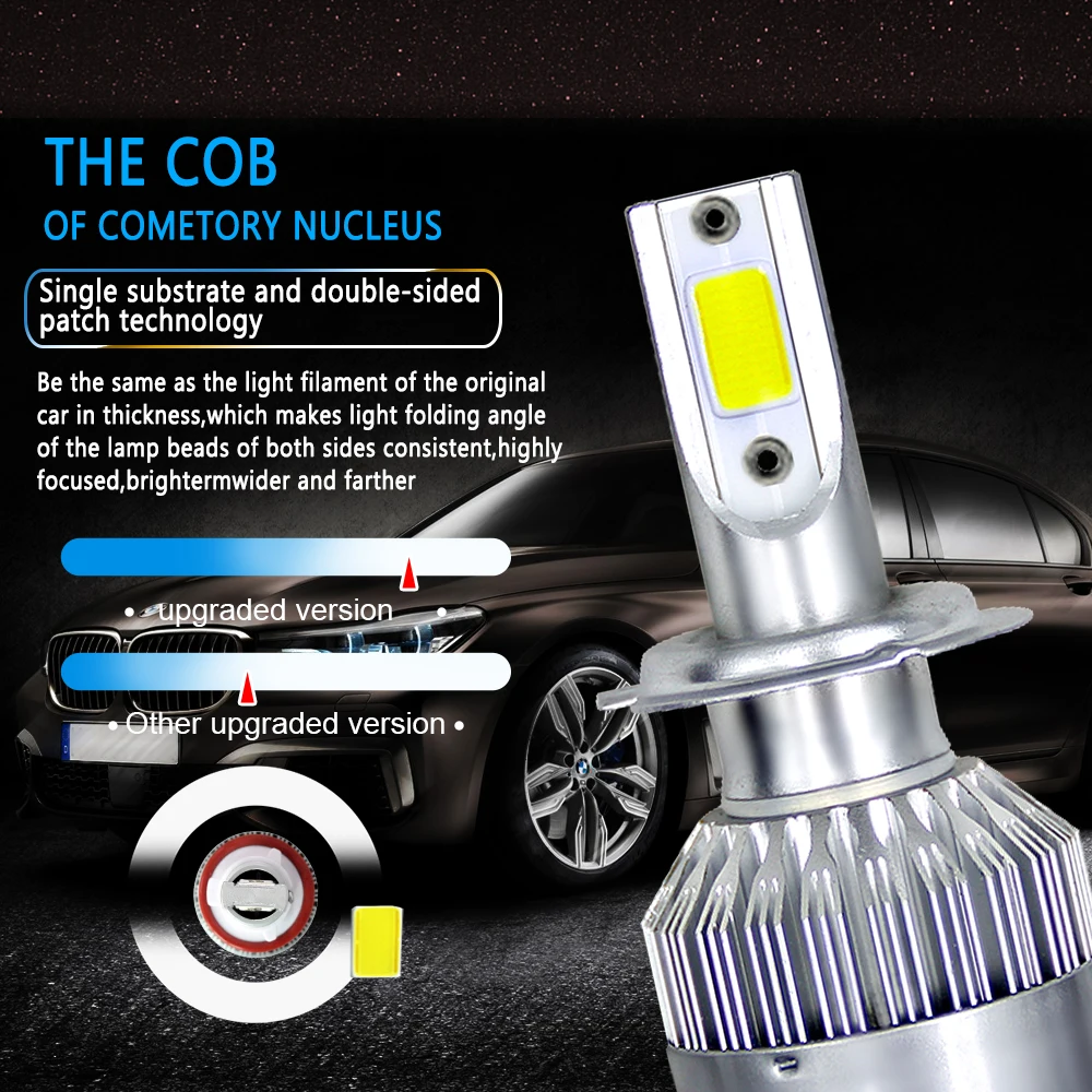 LED H1 H4 H7 H8 H9 H11 9005 HB3 9006 HB4 Car Headlight Bulb C6 Hi/lo Beam COB Kit Fog Light 12v 3000K 4300K 6000K 14000K Purple