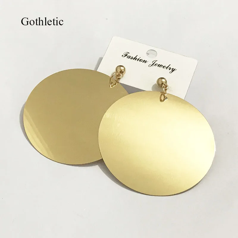 Gothletic Metallic Gold Color 60MM Big Plastic Sequin Disc Drop Earrings for Women Brincos Fashion Jewelry 2019 NEW