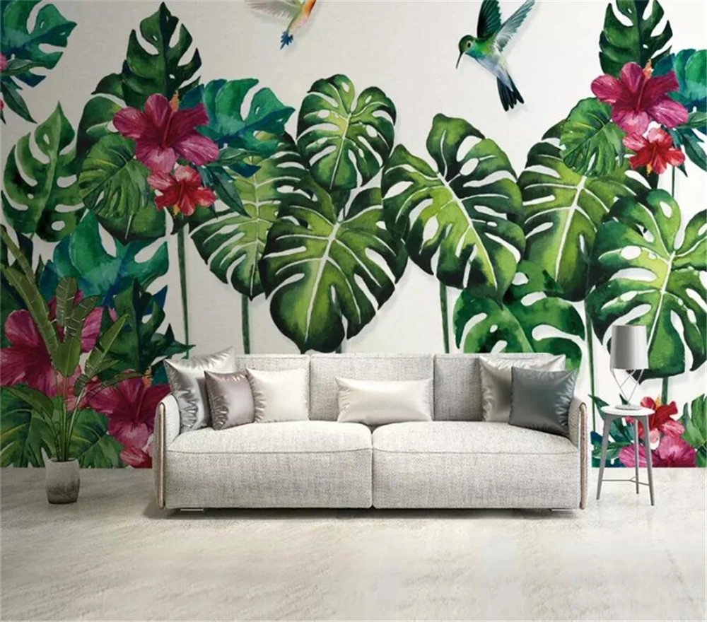 

Decorative wallpaper Hand-painted watercolor tropical plant background wall painting