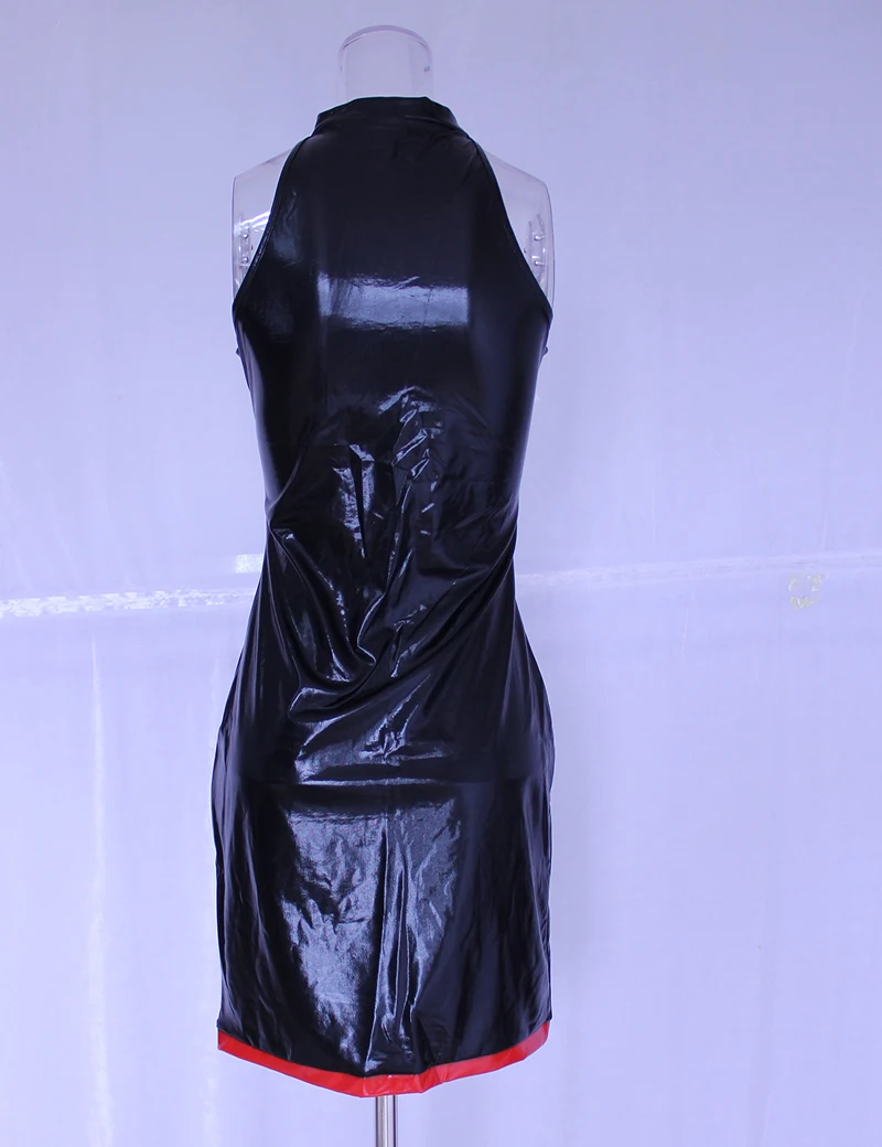 الساخن مثير فو جلدية أكمام البسيطة اللباس جنسي العميق الخامس الرقبة أبازيم تصميم جبهة مفتوحة clubwear اللباس W201135