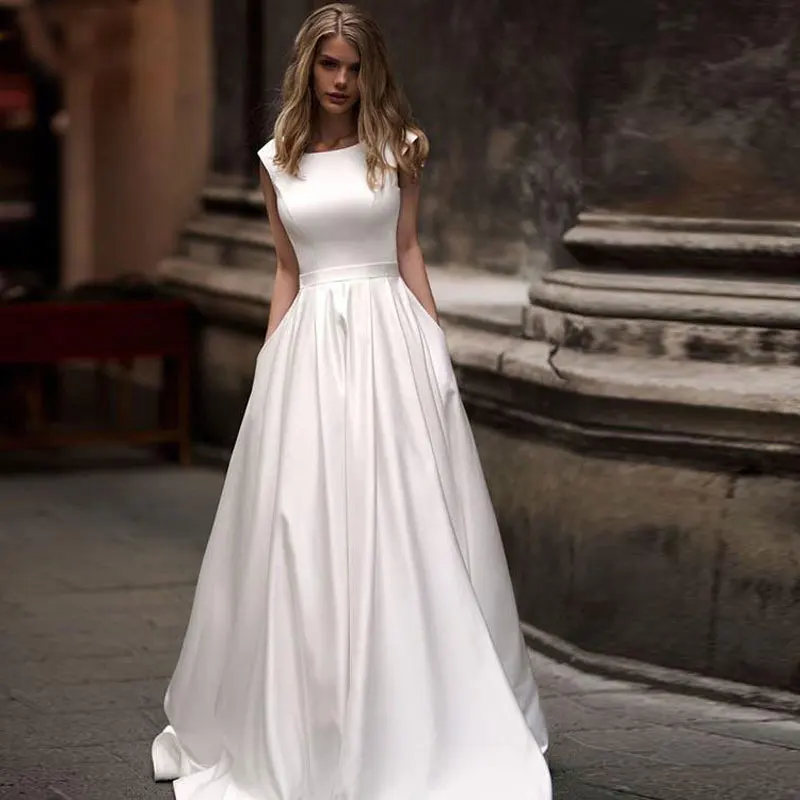 Vestidos De novia De satén, Vestidos De novia transparentes, Sexy, espalda en V, hochzeitskleid, Otoño, nuevo