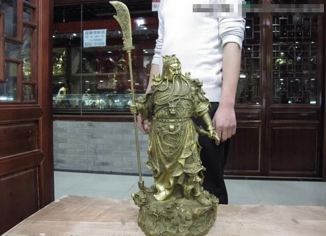 

song voge gem S0493 21 China Brass Copper Guan Gong GuanYu Nine Dragon Hold Sword Warrior God Statue