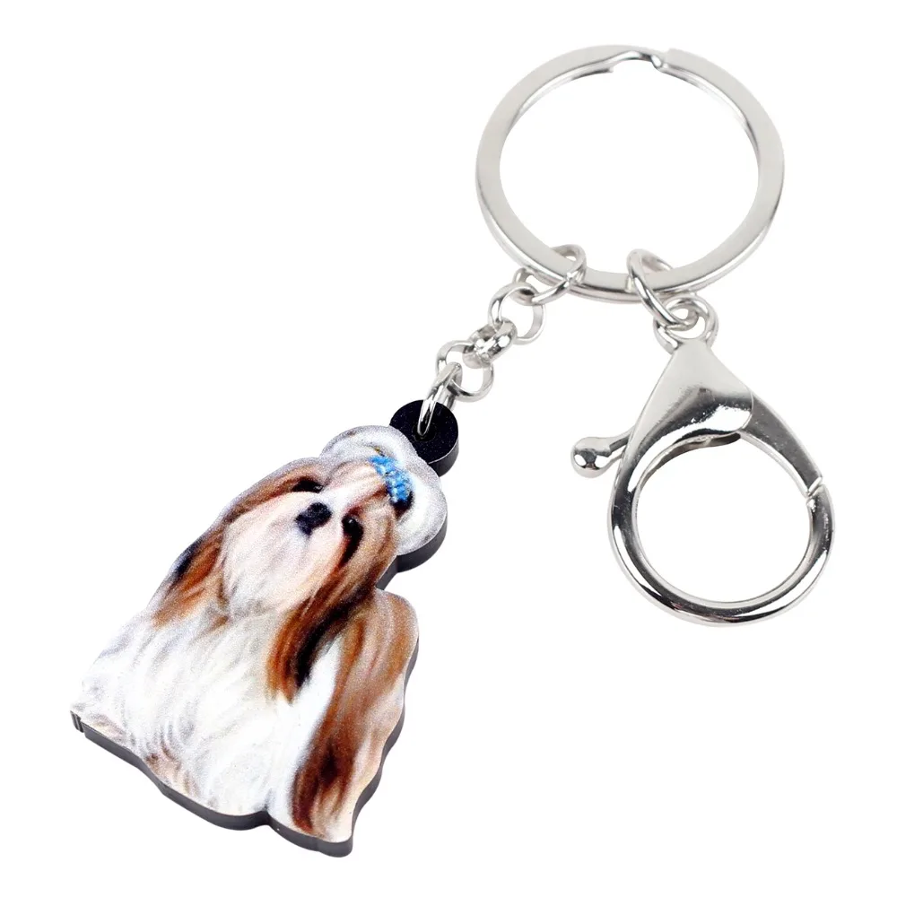 Bonsny Acrylic Cute Chinese Shih Tzu Dog Key Chains Keychain Women Girl Ladies Handbag Car Charms Animal Jewelry Teens Gift Bulk