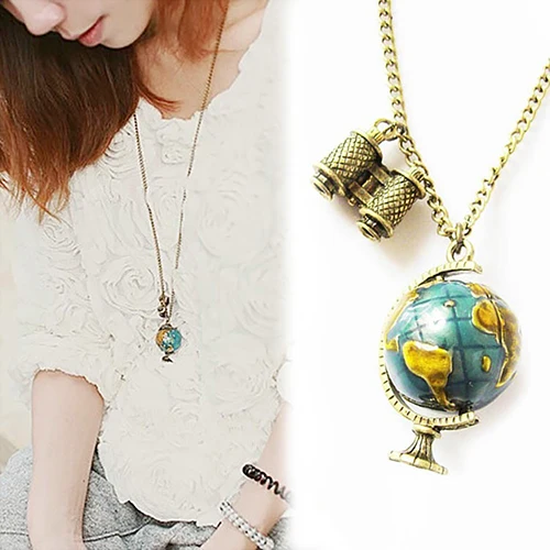 Vintage Globe World Map Ball Pendant Necklace Colar Long Chain Necklaces for Women Jewelry Christmas Gift Wholesale