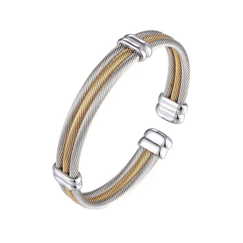 Adjustable Size Three-row Cable Bangle For Women Top Quality Stainless steel Women Jewelry Gold And Silver Color Bracelet