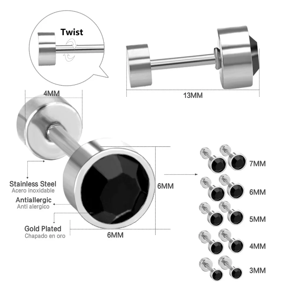 LUXUSTEELBlack Color Crystal Ear Screw Stud Earring Jewelry Stainless Steel Earring Fashion Jewelry For Women/Girl