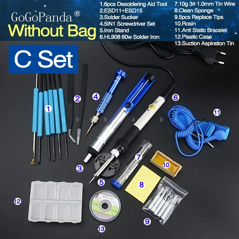 Free Shipping 18 In 1 Electrical Solder Iron Set Temperature Adjustable with Replacement Tips Desoldering Aid Tool Solder Sucker