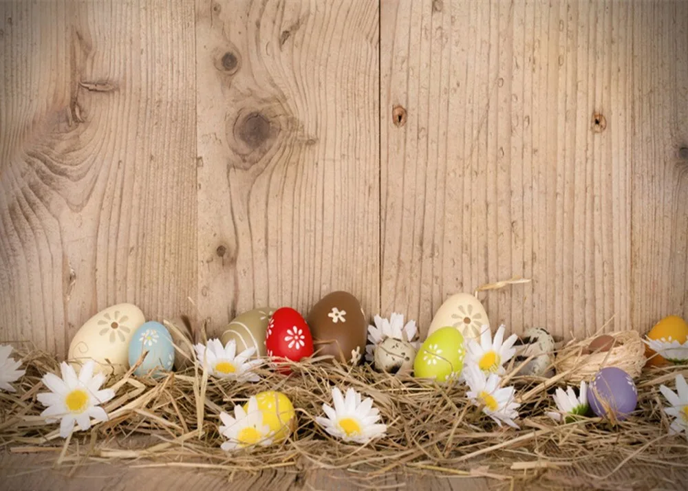 Capisco Feliz día de Pascua huevo flores pared de madera telón de fondo recién nacido telón de fondo fotografía para estudio fotográfico